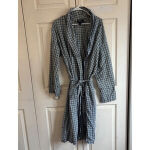 Vintage Polo Ralph Lauren Mens Blue Green Plaid Cotton Robe Sleepwear S/M